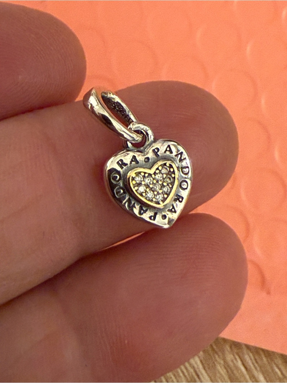 Pandora Silver Heart Charm with Sparkling Center - Silver